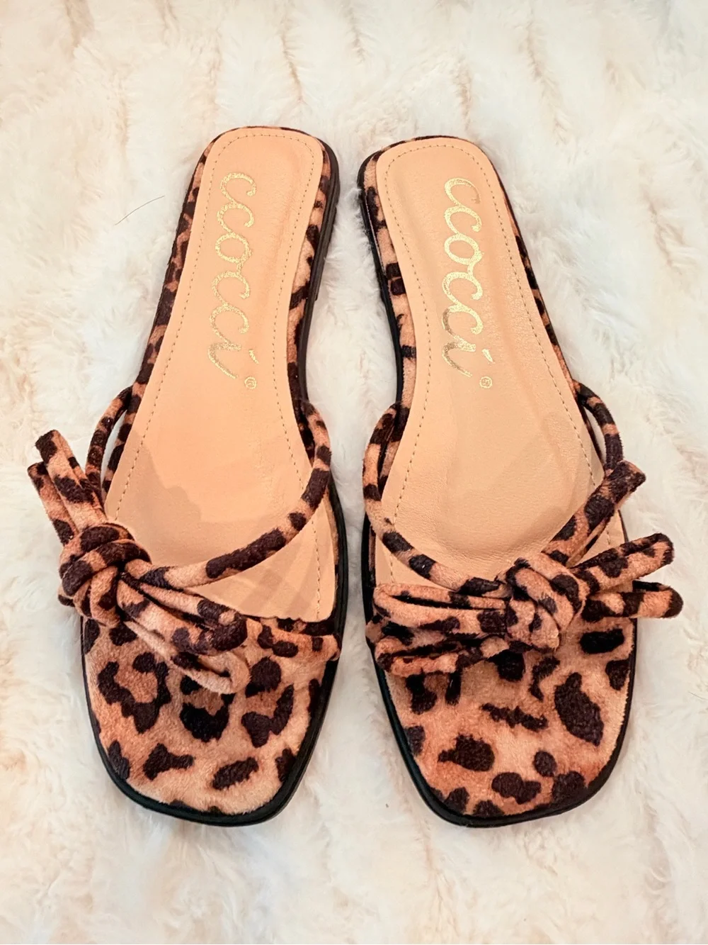 CCOCCI Leopard Knot Slide Sandals - Tan and Brown